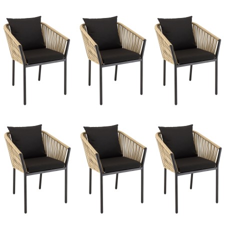 Lot de 6 fauteuils en cordage - Naturel et noir