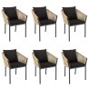 MALO - Set of 6 Natural Rope Chairs with Black Cushions