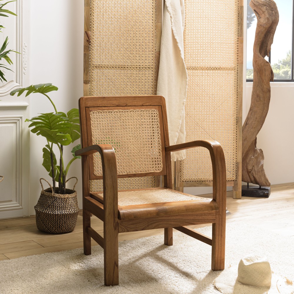 Fauteuil WALLY - Bois Mindi et cannage foncé Fauteuil WALLY - Bois Mindi et cannage foncé