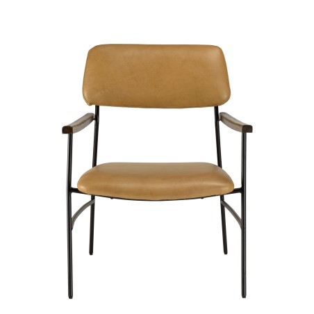 OCTAVE Vintage Leather Armchair - Black Metal Frame