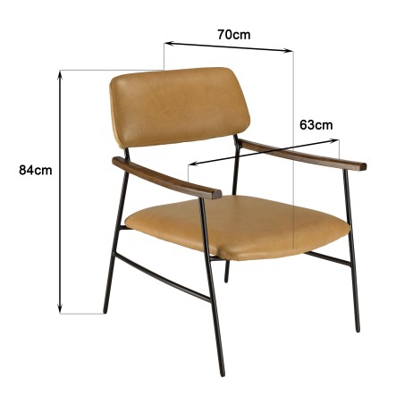 OCTAVE Vintage Leather Armchair - Black Metal Frame