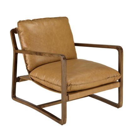 Fauteuil incliné vintage OCTAVE en cuir marron cognac