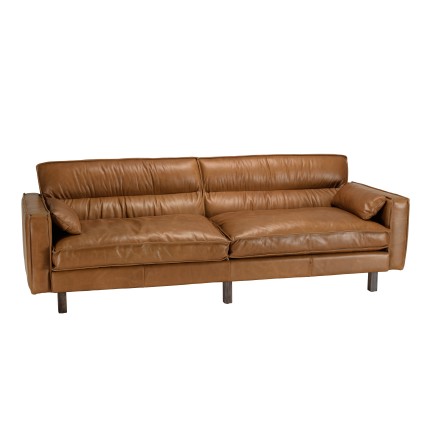 Canapé 3 places vintage en cuir marron camel OCTAVE