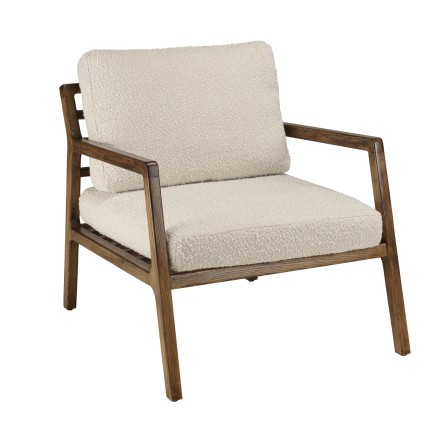 Fauteuil OCTAVE en tissu écru et bois