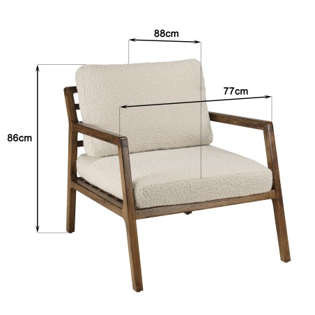 Fauteuil OCTAVE en tissu écru et bois