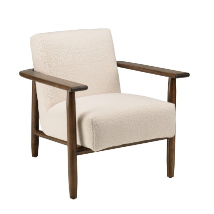 OCTAVE Armchair in Ecru Bouclé Fabric - Wooden Frame and Armrests
