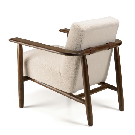 OCTAVE Armchair in Ecru Bouclé Fabric - Wooden Frame and Armrests