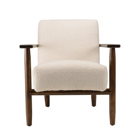GASTON Armchair in Ecru Bouclé Fabric - Wooden Frame and Armrests