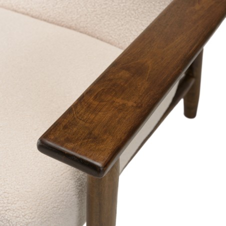 OCTAVE Armchair in Ecru Bouclé Fabric - Wooden Frame and Armrests