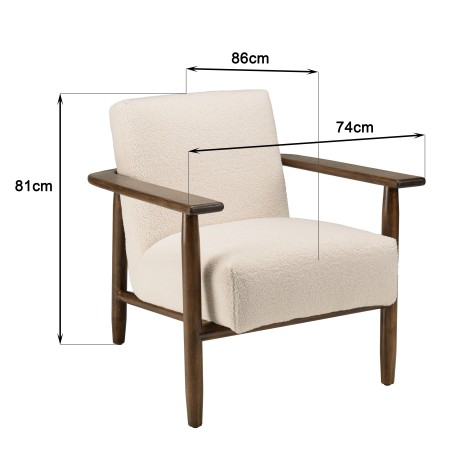 GASTON Armchair in Ecru Bouclé Fabric - Wooden Frame and Armrests