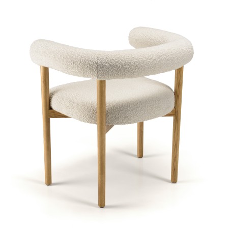 OCTAVE Chair in Ecru Fabric with Rounded Backrest and Wooden Legs