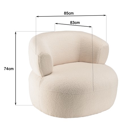 Fauteuil arrondie en tissu bouclette écru - GASTON