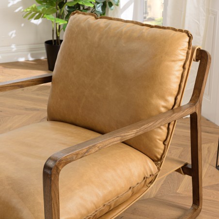 Fauteuil incliné vintage OCTAVE en cuir marron cognac