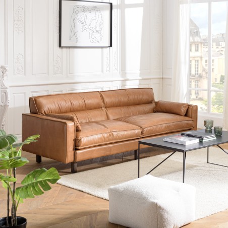 OCTAVE Vintage 3-Seater Sofa in Camel Brown Leather