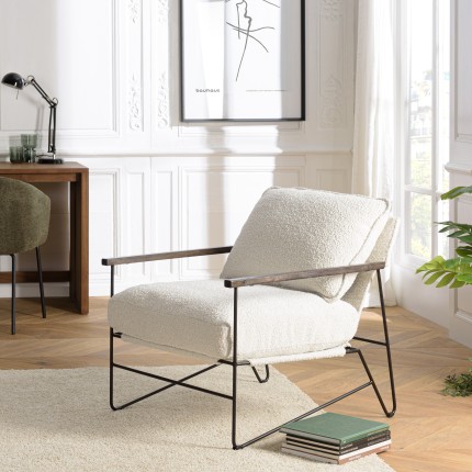 Fauteuil OCTAVE - Tissu écru et bois