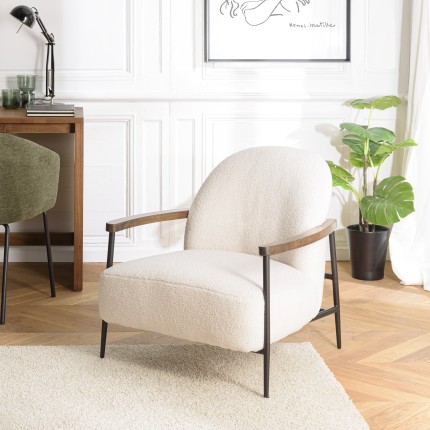 OCTAVE Armchair - Ecru Bouclé Fabric with Metal Frame