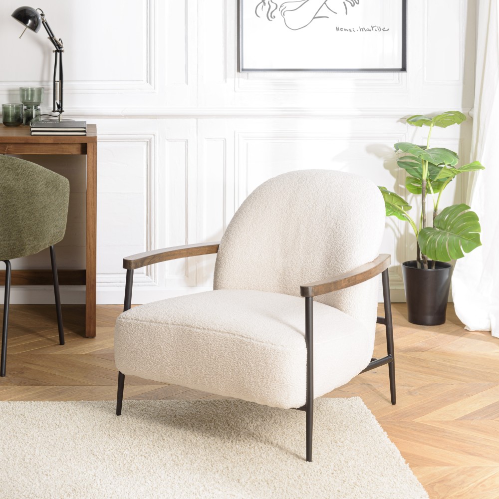 Fauteuil OCTAVE en tissu bouclette écru Fauteuil OCTAVE en tissu bouclette écru