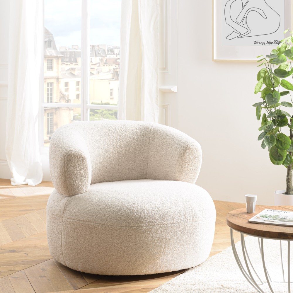 OCTAVE Armchair in Ecru Bouclé Fabric OCTAVE Armchair in Ecru Bouclé Fabric