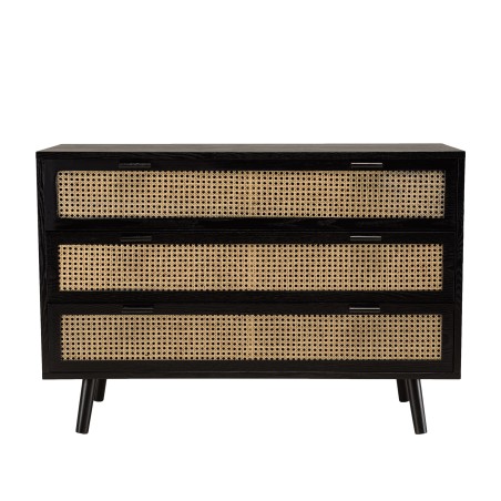 Commode noire 3 tiroirs cannage naturel ANGELO