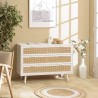 SMANDY White Chest of Drawers with 3 Drawers and Natural Cane Detailing