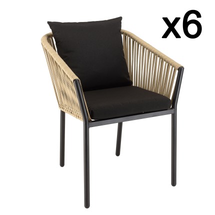 Lot de 6 fauteuils en cordage - Naturel et noir