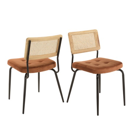 AGATHE Set of 2 Black Metal Chairs with Orange Velvet Seat