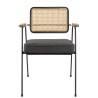 AGATHE Black Metal Armchair with Dark Grey Fabric Seat and Rattan Backrest