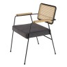 AGATHE Black Metal Armchair with Dark Grey Fabric Seat and Rattan Backrest