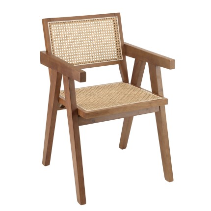 Fauteuil en bois d'hévéa AGATHE - Rotin naturel - Élégance et confort
