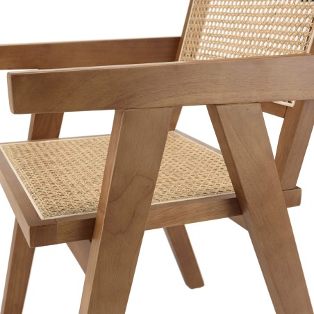 Fauteuil en bois d'hévéa AGATHE - Rotin naturel - Élégance et confort