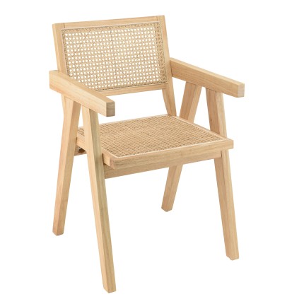 AGATHE Light Rubberwood Armchair with Rattan Backrest