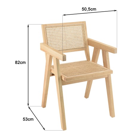 Fauteuil en bois d'Hévéa AGATHE - Rotin naturel