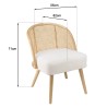 AGATHE Low Rubberwood Chair with White Bouclé Fabric Seat and Rattan Backrest