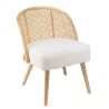 AGATHE Low Rubberwood Chair with White Bouclé Fabric Seat and Rattan Backrest