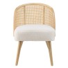 AGATHE Low Rubberwood Chair with White Bouclé Fabric Seat and Rattan Backrest
