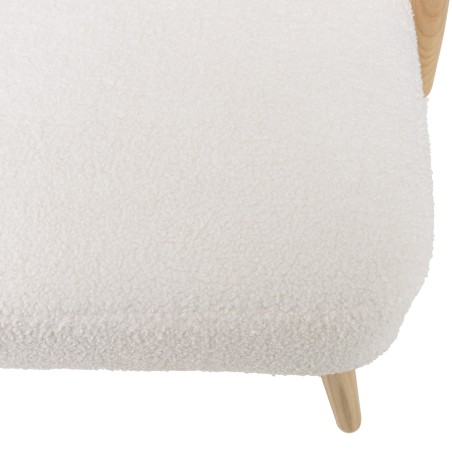 Chaise basse AGATHE en hévéa - Assise tissu bouclette blanc