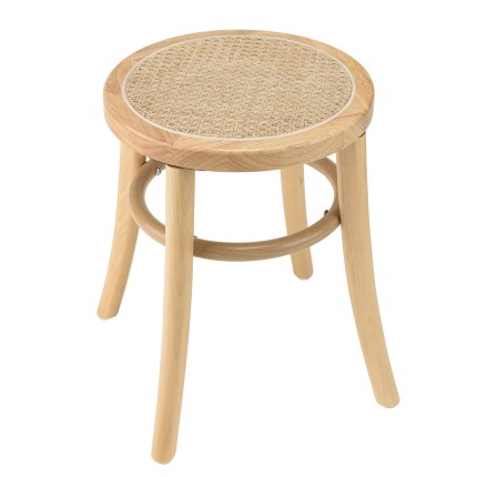 Tabouret en bois d'Hévéa AGATHE - Assise en rotin naturel
