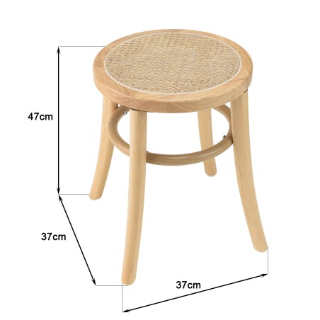 AGATHE Hevea Wood Stool with Natural Rattan Seat