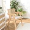 AGATHE Hevea Wood Armchair with White Fabric Seat and Rattan Backrest