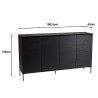 MAXENDRE Black Sideboard with 4 Doors, 6 Shelves and Metal Legs