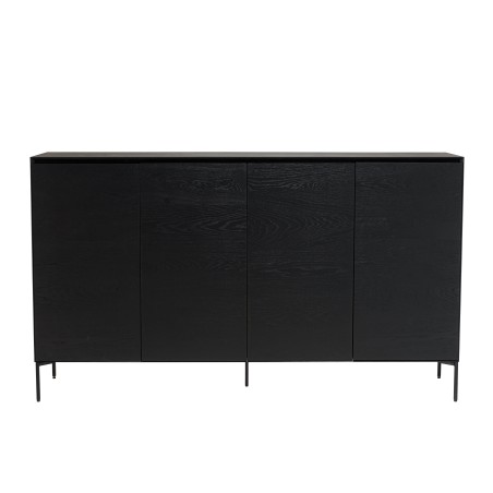 MAXENDRE Black Sideboard with 4 Doors, 6 Shelves and Metal Legs