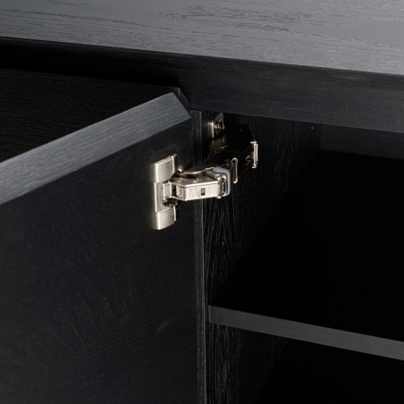 MAXENDRE Black Sideboard with 4 Doors, 6 Shelves and Metal Legs