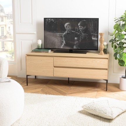 Meuble TV MAXENDRE naturel 1 porte 2 tiroirs