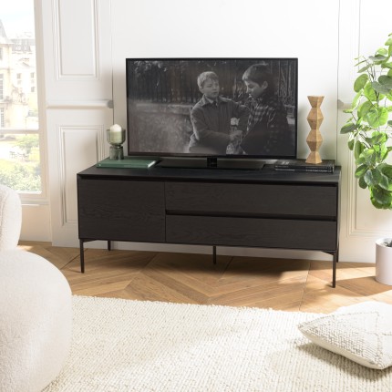 Meuble TV MAXENDRE noir 1 porte 2 tiroirs