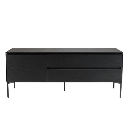 MAXENDRE Black TV Stand with 1 Door, 2 Drawers and Black Metal Legs
