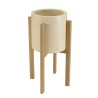 GREGOIRE Beige Concrete Flower Pot on Oak Legs H65cm - Modern Plant Stand