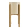 GREGOIRE Beige Concrete Flower Pot on Oak Legs H65cm - Modern Plant Stand