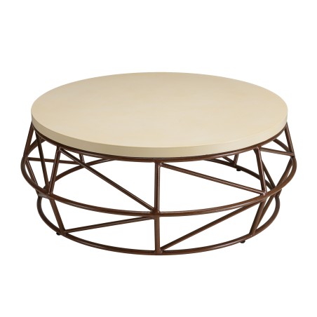 Table basse GREGOIRE 100x100cm en béton beige et acier rouille