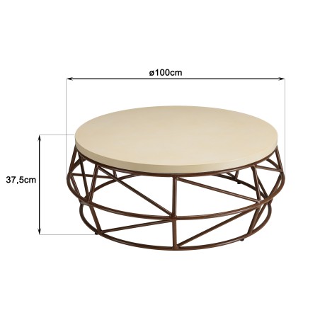 Table basse GREGOIRE 100x100cm en béton beige et acier rouille