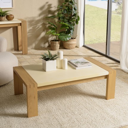 GREGOIRE Rectangular Oak Coffee Table 122x70cm - Beige Concrete Top